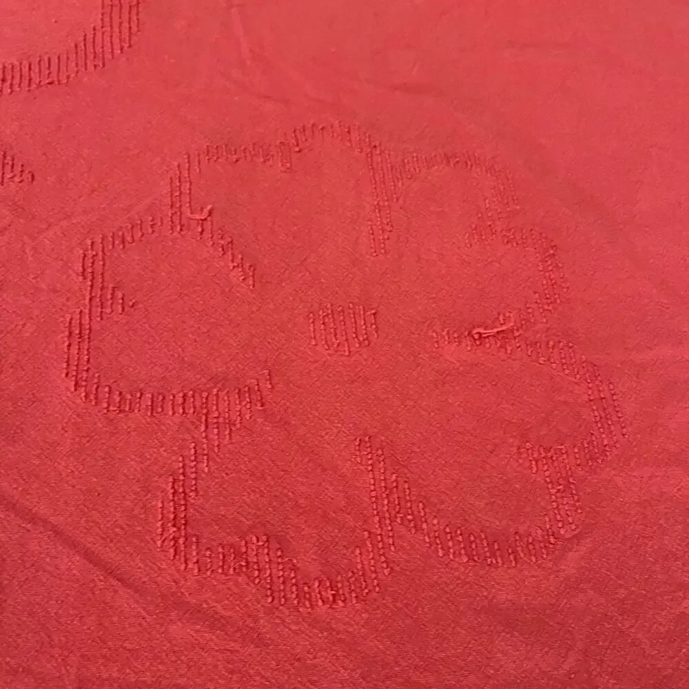 Vintage Red Cotton Chenille Queen Bedspread Floral Tufted Embroidered Design